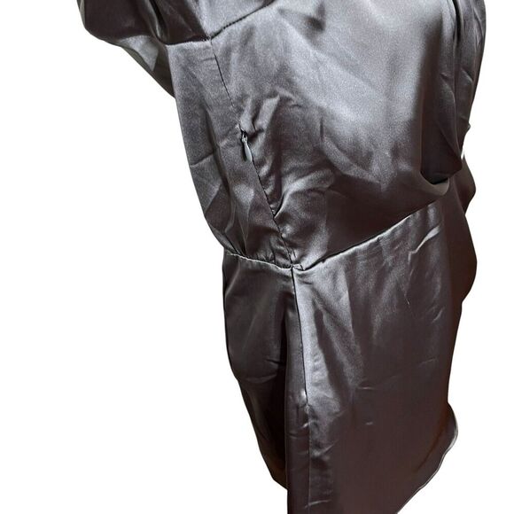 ZARA Satin Faux Wrap Mini Dress Charcoal Grey A-Line Women’s Size Large - Picture 6 of 13